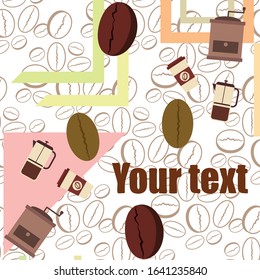 French press coffee, coffee beans, spilled coffee, vector illustration. Design elements for a cafe. Vector background.