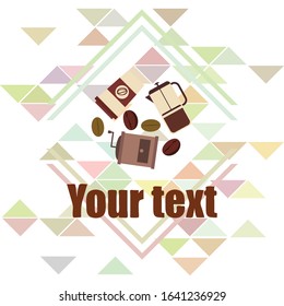 French press coffee, coffee beans, spilled coffee, vector illustration. Design elements for a cafe. Vector background.