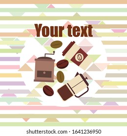 French press coffee, coffee beans, spilled coffee, vector illustration. Design elements for a cafe. Vector background.