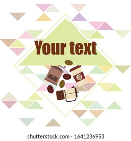 French press coffee, coffee beans, spilled coffee, vector illustration. Design elements for a cafe. Vector background.