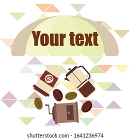 French press coffee, coffee beans, spilled coffee, vector illustration. Design elements for a cafe. Vector background.