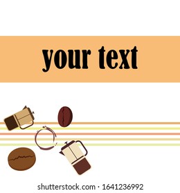 French press coffee, coffee beans, spilled coffee, vector illustration. Design elements for a cafe. Vector background.