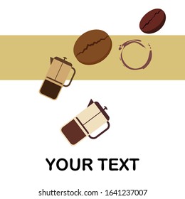 French press coffee, coffee beans, spilled coffee, vector illustration. Design elements for a cafe. Vector background.