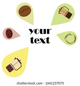French press coffee, coffee beans, spilled coffee, vector illustration. Design elements for a cafe. Vector background.