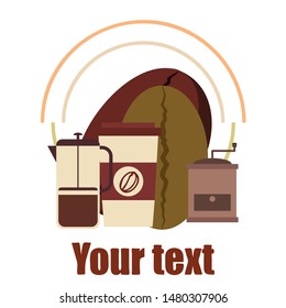 French press coffee, coffee beans vector illustration. Design elements for a cafe. Vector background.
