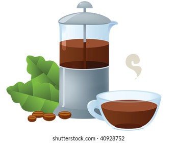 french press coffee with full cup