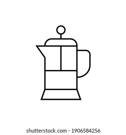 francés pulse el icono del café con un estilo de línea negra plana, aislado en blanco 
