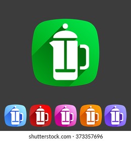 french press coffee icon flat web sign symbol logo label set