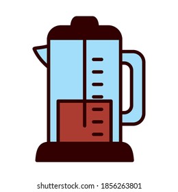 french press coffee icon over white background, line and fill style, vector illustration