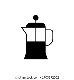 french press Coffee  icon  in solid black flat shape glyph icon, isolated on white background 