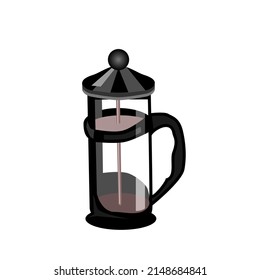 French press coffee machine.Isolated vector illustration on a white background.