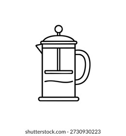 French press coffee maker black and white line art vector illustration for cafe menu and coffee shop design
