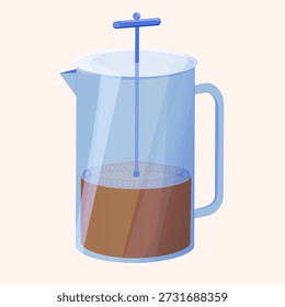 Máquina de café de imprensa francesa com café cervejeiro dentro, design minimalista