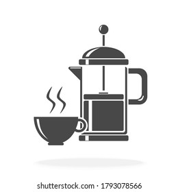 Französische Kaffeemaschine mit Cup of Hot Coffee - Vektorgrafik