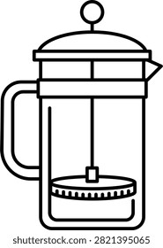 French Press Coffee Maker Editable Stroke Vector Icon. Minimalist black line illustration of a glass cafetiere for brewing fresh coffee or tea. Clean outline design isolated on white background.