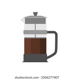 French press coffee maker flat design vector illustration isolated on white background. Coffee brewing method