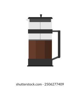 French press coffee maker flat design vector illustration isolated on white background. Coffee brewing method