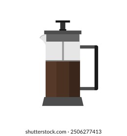 French press coffee maker flat design vector illustration isolated on white background. Coffee brewing method