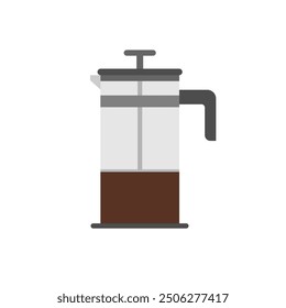 French press coffee maker flat design vector illustration isolated on white background. Coffee brewing method