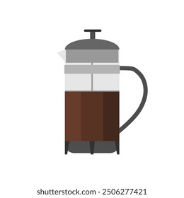 French press coffee maker flat design vector illustration isolated on white background. Coffee brewing method