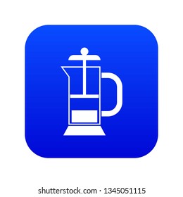 French press coffee maker icon digital blue for any design isolated on white vector illustration