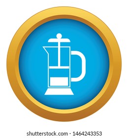 French press coffee maker icon blue vector isolated on white background for any design