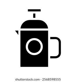 French press coffee maker icon. Concept of brewing and hot beverage.