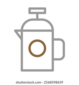 French press coffee maker icon. Concept of brewing and hot beverage.