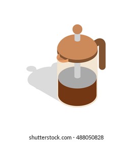French press coffee maker icon in isometric 3d style on a white background