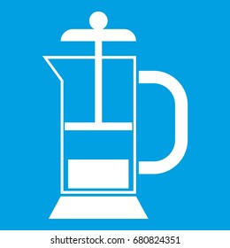 French press coffee maker icon white isolated on blue background vector illustration