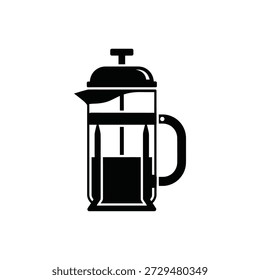 French press coffee maker isolated black and white vector illustration flat design
