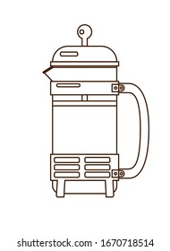 French press coffee maker - line illustration. Design elements for coffee house and shop. Vector illustration isolated on white background. EPS 10