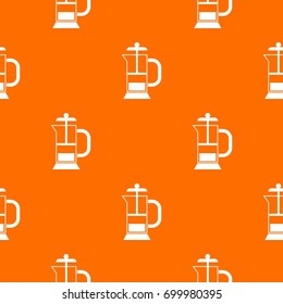French press coffee maker pattern repeat seamless in orange color for any design. Vector geometric illustration