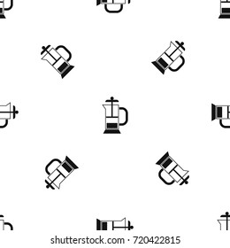 French press coffee maker pattern repeat seamless in black color for any design. Vector geometric illustration