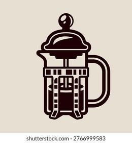 French press coffee maker vector icon in minimal style. Clean cafetiere illustration isolated on light background, perfect for cafe design, barista tools icons