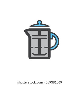 French press, coffee plunger line icon, filled outline vector sign, linear colorful pictogram isolated on white. Symbol, logo illustration