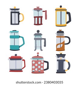 french press coffee set cartoon. cup morning, fresh glass, caffeine kitchen french press coffee sign. isolated symbol vector illustration