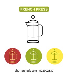 French press for coffee or tea. Glass teapot, coffee tea pot French Press minimalistic linear icon. Outline style image. Trendy vector Illustration isolated for graphic and web design.