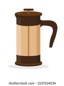 French press for coffee or tea isolated on the white background. Flat vector illustration.