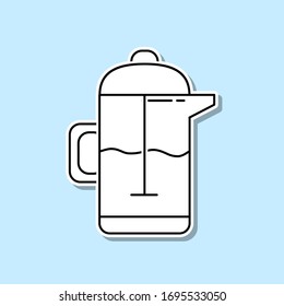 French press for coffee or tea sticker icon. Simple thin line, outline vector of kitchen icons for ui and ux, website or mobile application