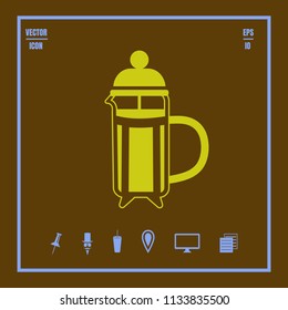 French press  with coffee vector icon. Illustration on a flat design style. EPS 10