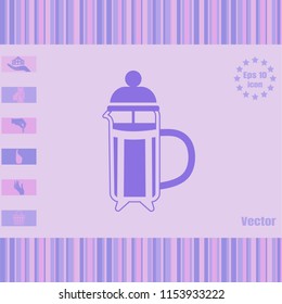 French press  with coffee vector icon. Illustration on a flat design style. EPS 10