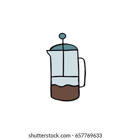 french press doodle icon