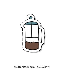 french press doodle icon, sticker