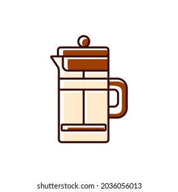 Los franceses pulsan un icono plano. Equipo para café y té. Símbolo relleno de color. Ilustración aislada de las existencias vectoriales