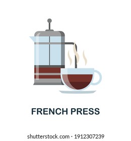 Das Symbol für die französische Presse ist flach. Farbiges, einfaches Element aus der Kaffeesammlung. Kreatives französisches Pressesymbol für Webdesign, Vorlagen, Infografiken und mehr