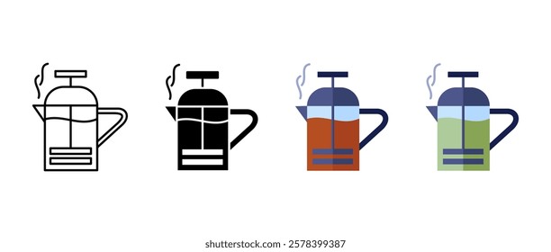 French press icon. Brewing tea or coffee sign. Kettle or teapot symbol. Filter coffee pot pictogram.