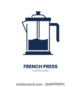 Ícone de imprensa francês. café, cerveja, êmbolo, manual, vidro, cafeína, Vetor Icon Illustration