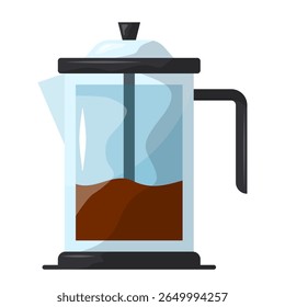 Ícone de imprensa francês. café, cerveja, êmbolo, manual, vidro, cafeína, Vetor Icon Illustration