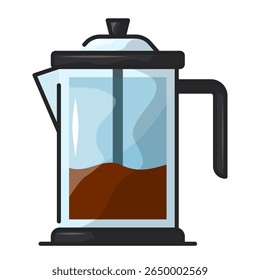 Ícone de imprensa francês. café, cerveja, êmbolo, manual, vidro, cafeína, Vetor Icon Illustration
